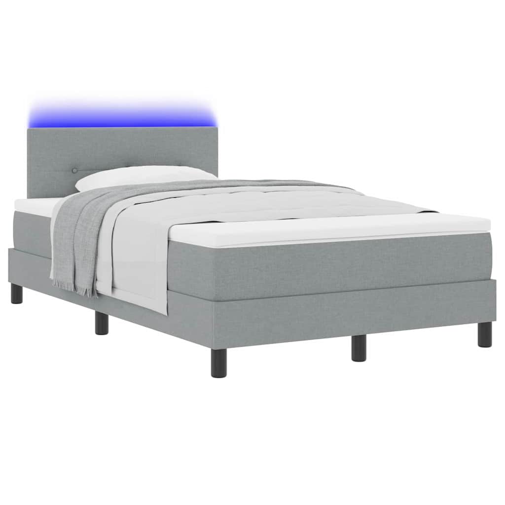 Box spring seng med LED-lysstrimler Lysegrå 120 x 200 cm Stof