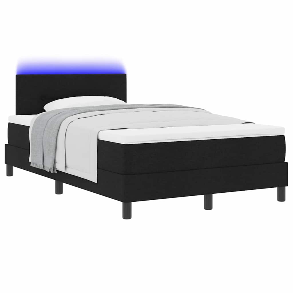 Box spring seng med LED-lysstrimler Sort 120 x 200 cm Stof