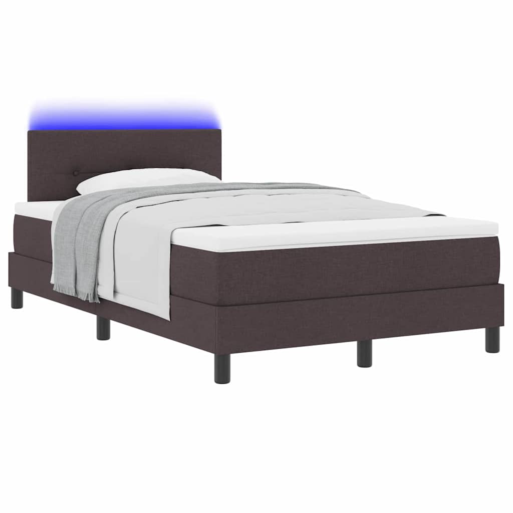 Box spring seng med LED-lysstrimler Mørk Brun 120 x 200 cm Stof