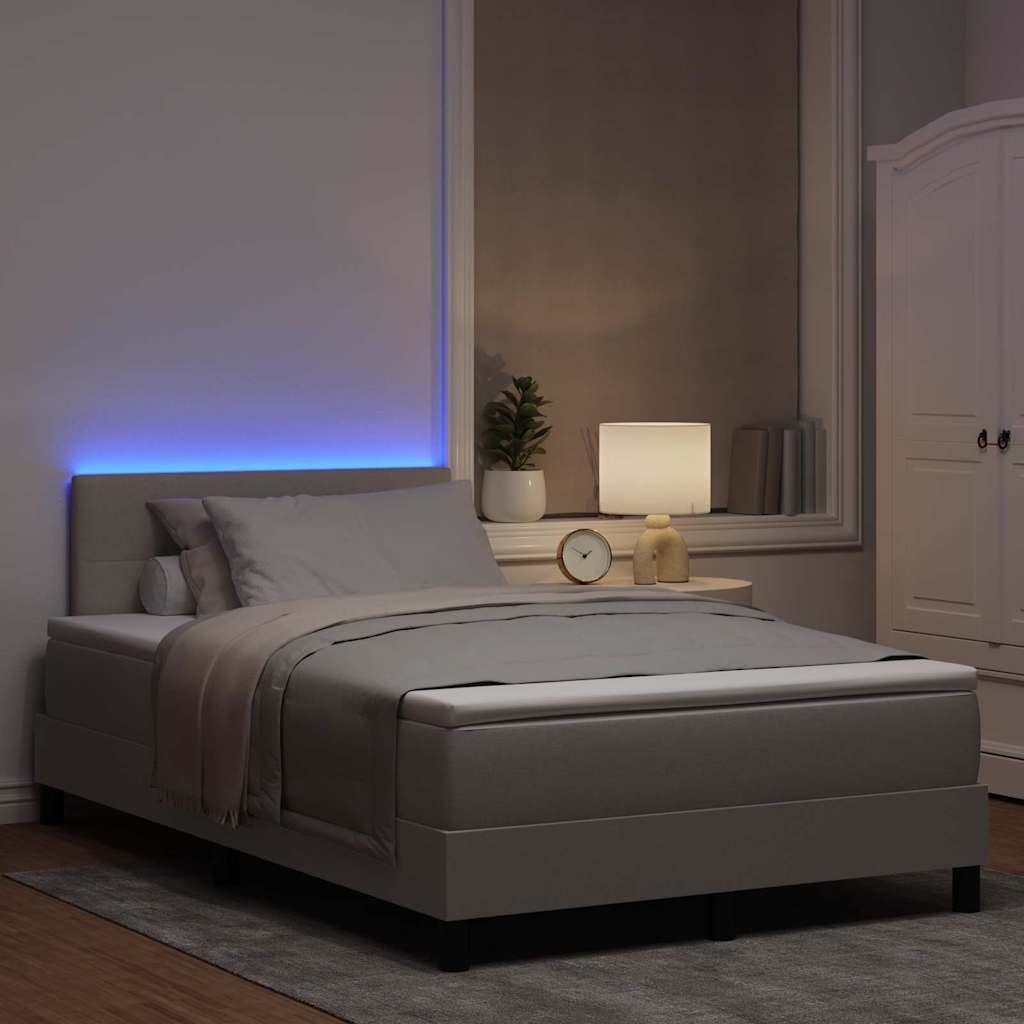 Box spring seng med LED-lysstrimler Gråbrun 120 x 200 cm Stof