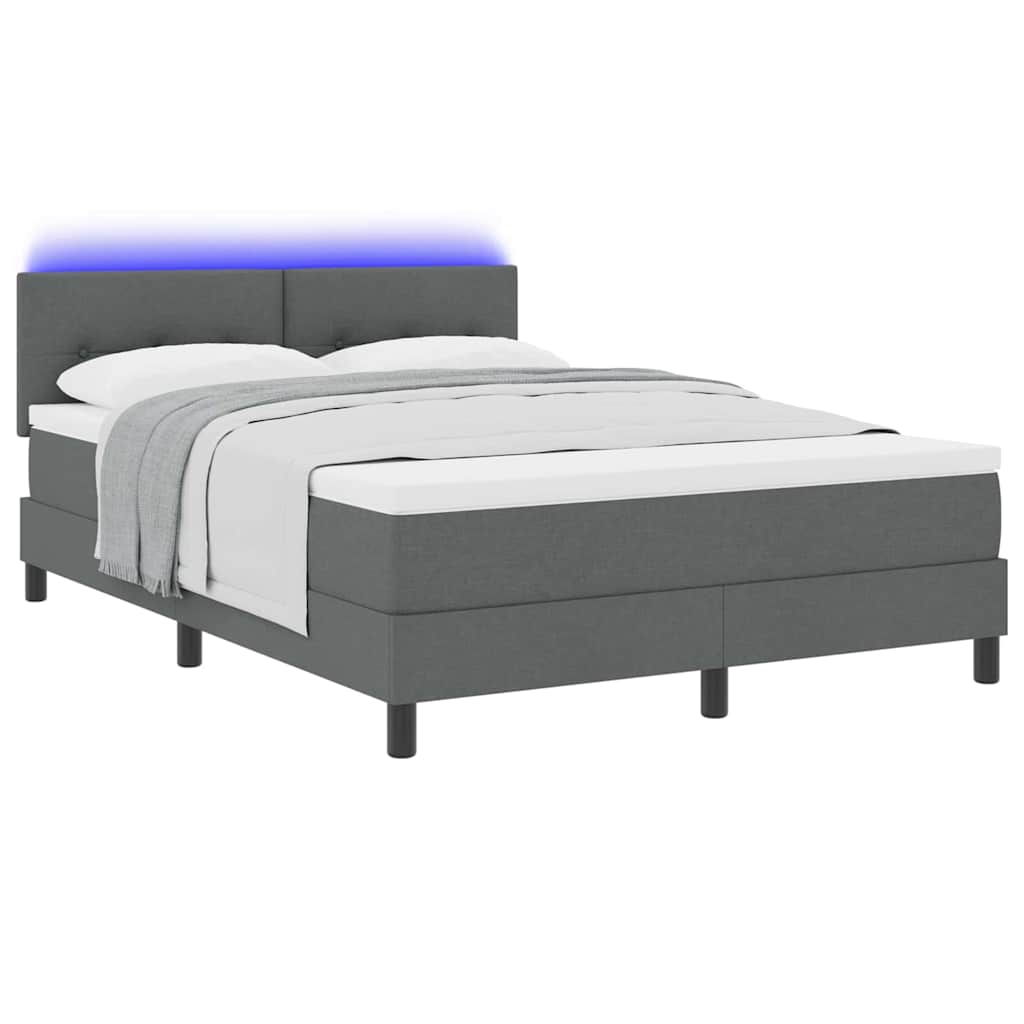Box spring seng med LED-lysstrimler Mørkegrå 140 x 190 cm Stof