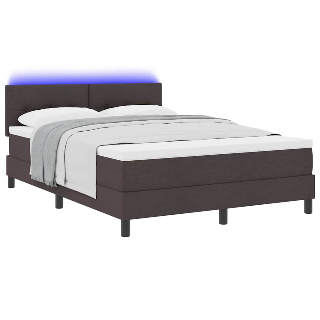 Box spring seng med LED-lysstrimler Mørk Brun 140 x 190 cm Stof