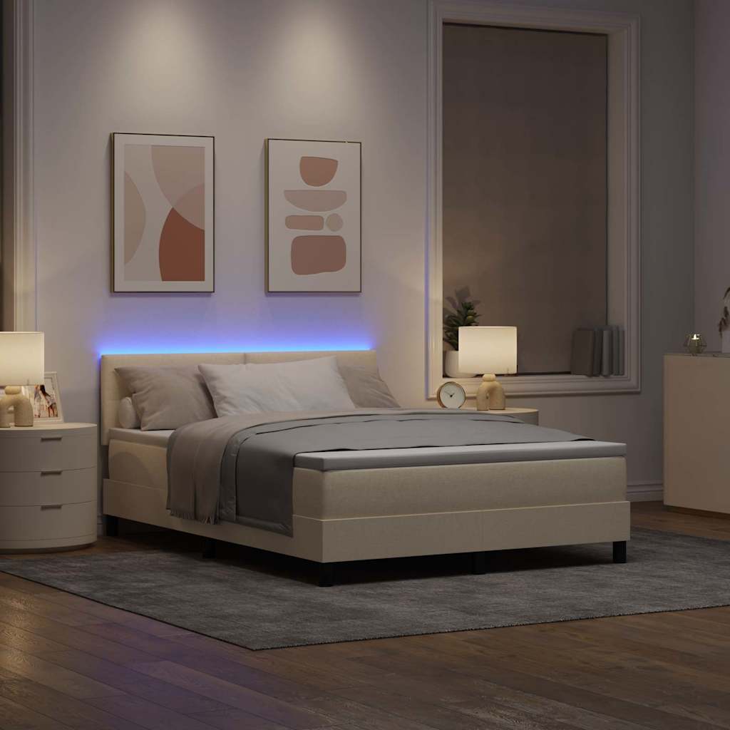 Box spring seng med LED-lysstrimler Creme 140 x 190 cm Stof