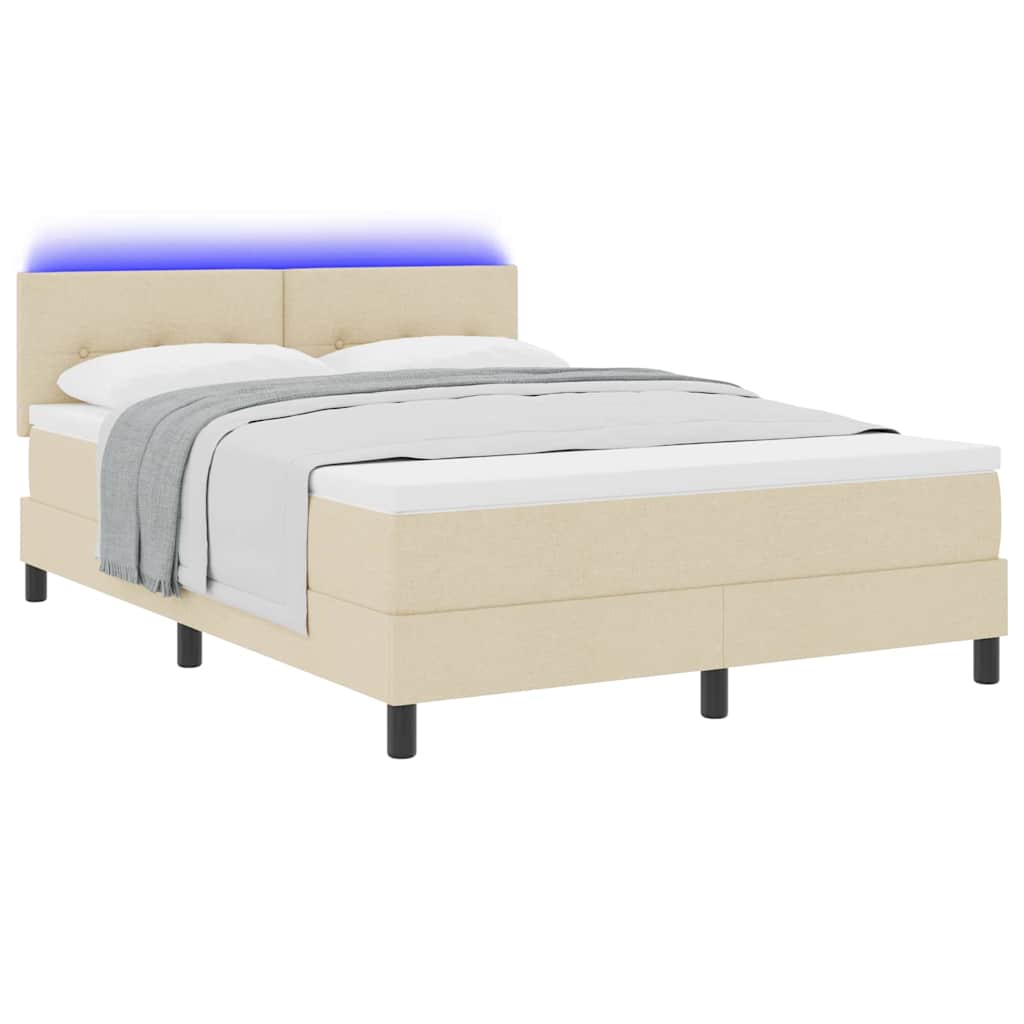 Box spring seng med LED-lysstrimler Creme 140 x 190 cm Stof