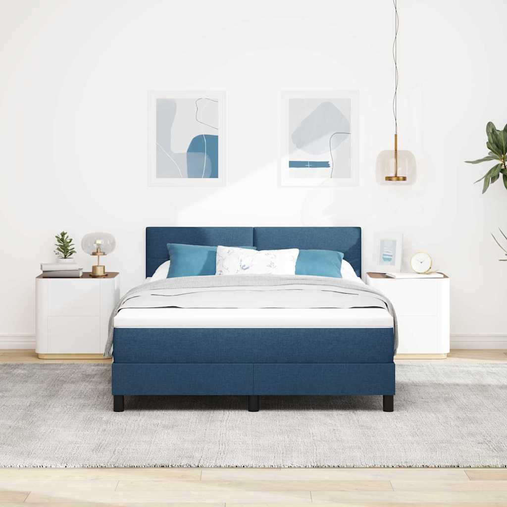 Box spring seng med LED-lysstrimler Blå 140 x 190 cm Stof