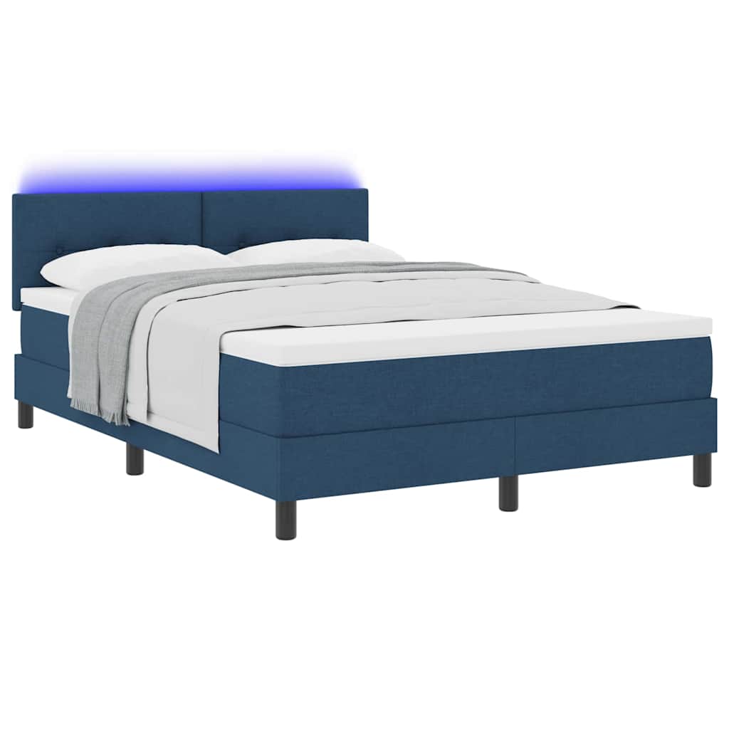 Box spring seng med LED-lysstrimler Blå 140 x 190 cm Stof