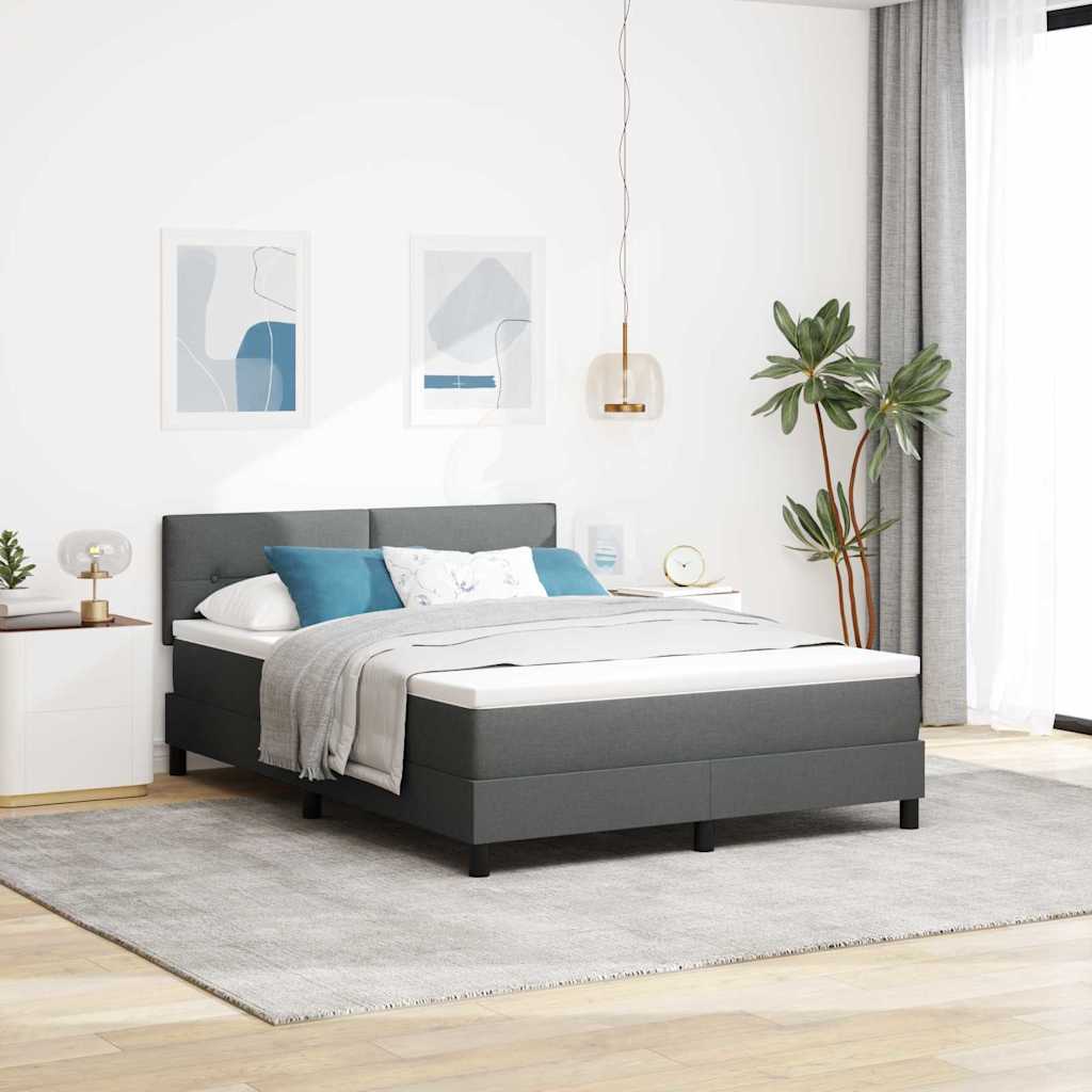 Box spring seng med LED-lysstrimler Mørkegrå 160 x 200 cm Stof