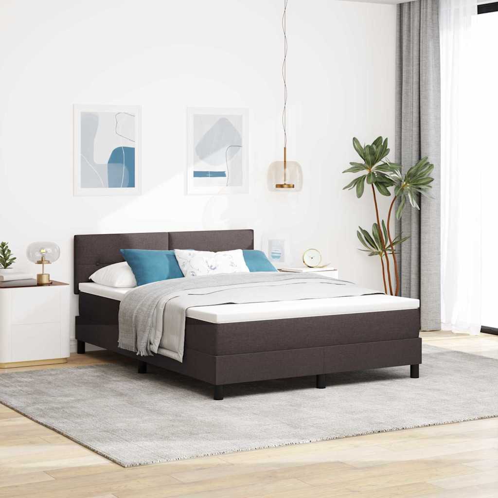 Box spring seng med LED-lysstrimler Mørk Brun 160 x 200 cm Stof