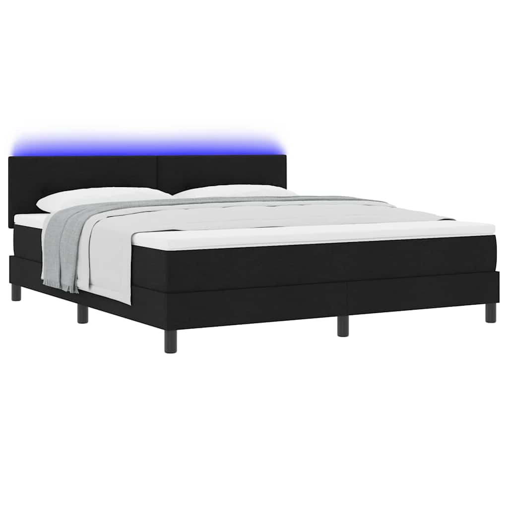 Box spring seng med LED-lysstrimler Sort 180 x 200 cm Stof