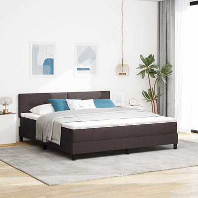 Box spring seng med LED-lysstrimler Mørk Brun 180 x 200 cm Stof