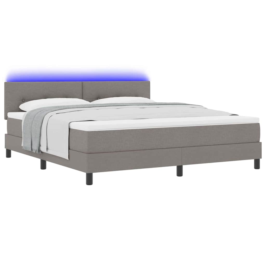 Box spring seng med LED-lysstrimler Gråbrun 180 x 200 cm Stof