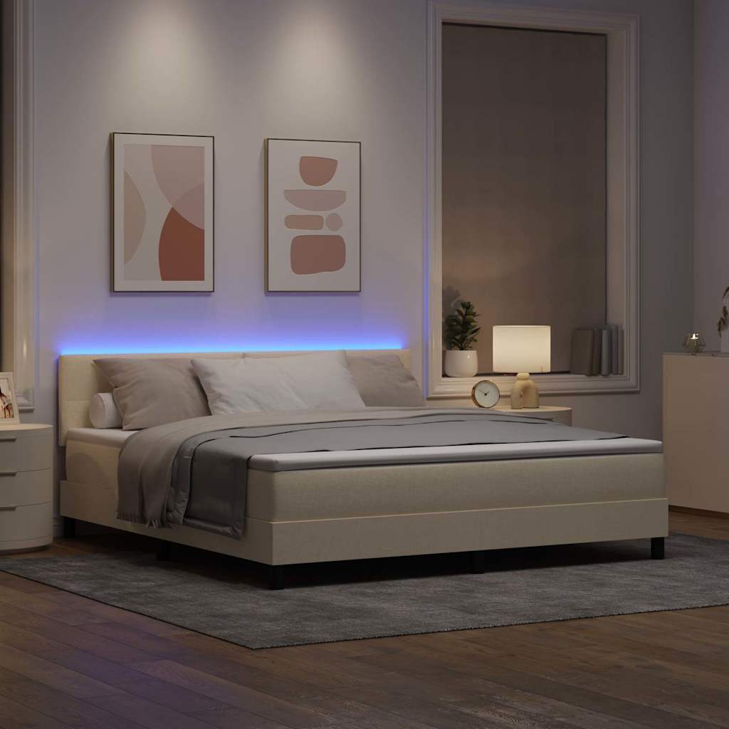 Box spring seng med LED-lysstrimler Creme 180 x 200 cm Stof