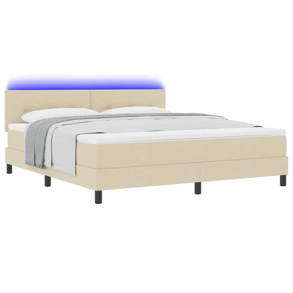 Box spring seng med LED-lysstrimler Creme 180 x 200 cm Stof
