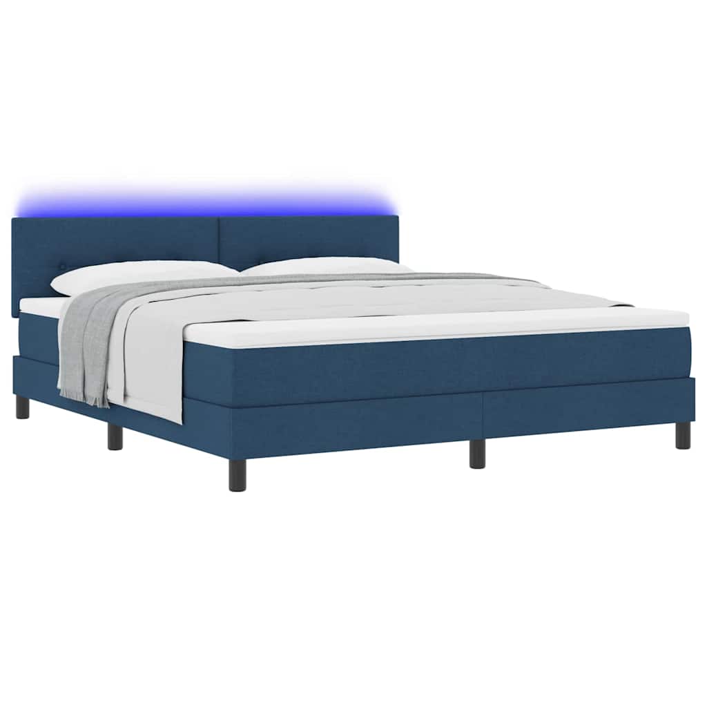 Box spring seng med LED-lysstrimler Blå 180 x 200 cm Stof