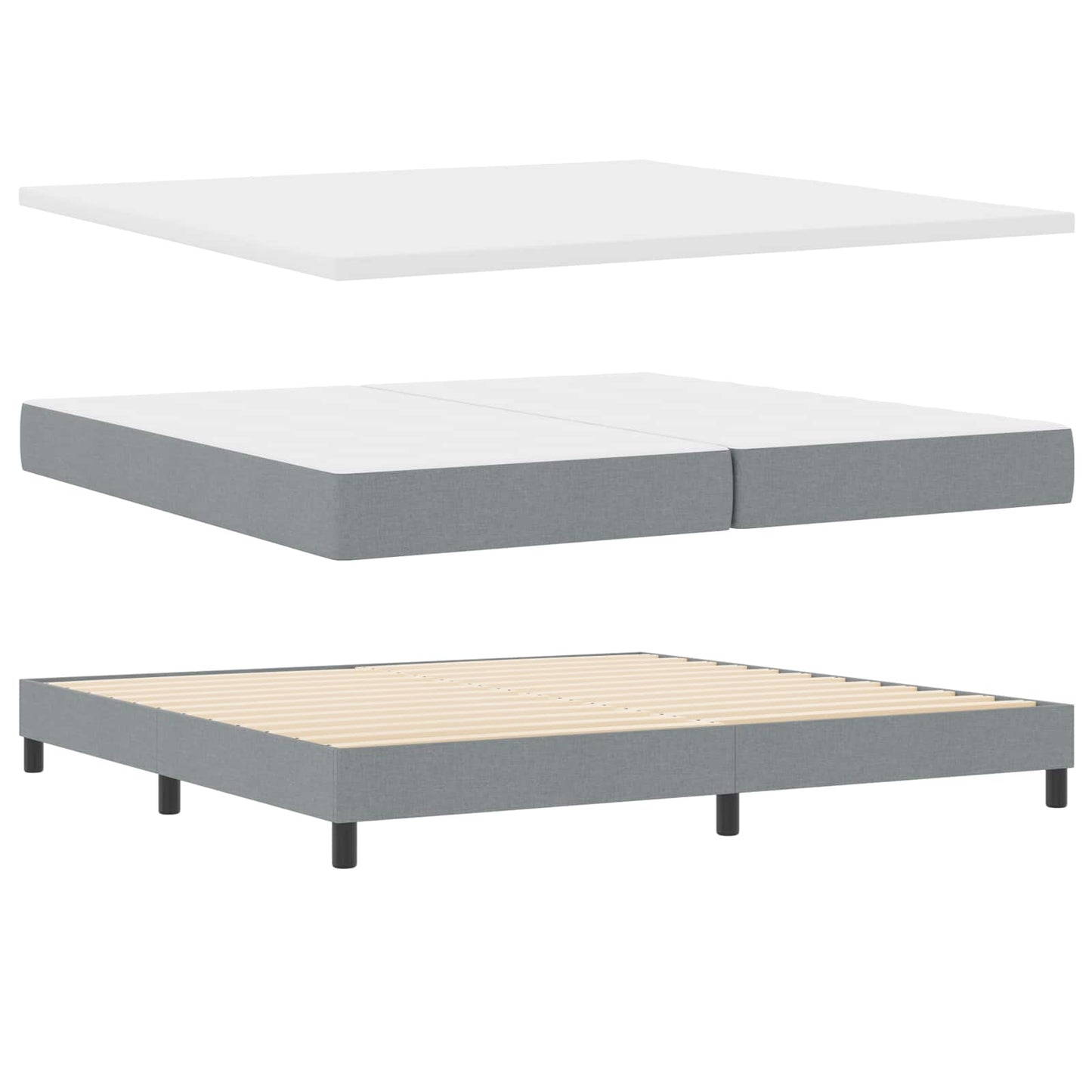Box spring seng med LED-lysstrimler Lysegrå 200 x 200 cm Stof