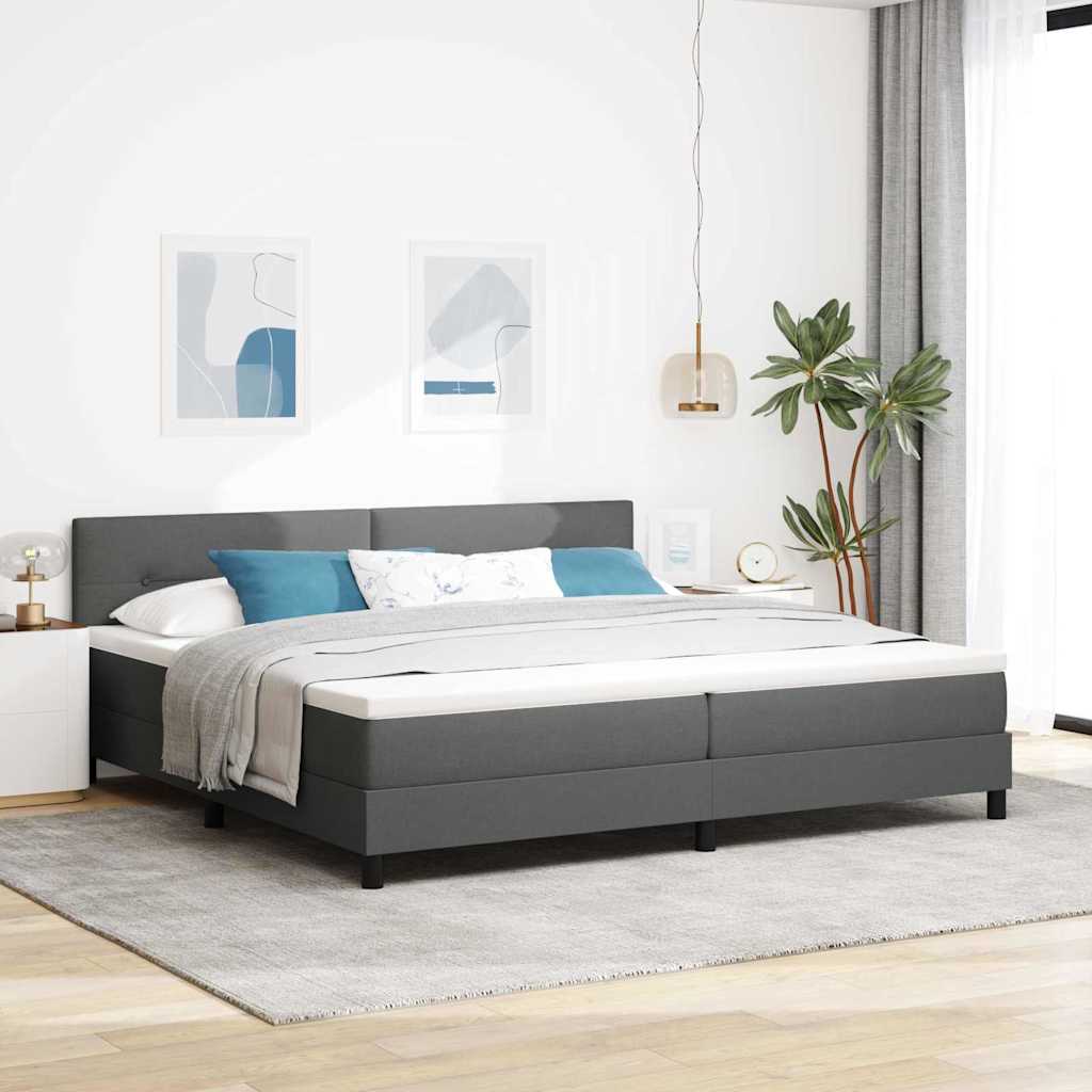 Box spring seng med LED-lysstrimler Mørkegrå 200 x 200 cm Stof