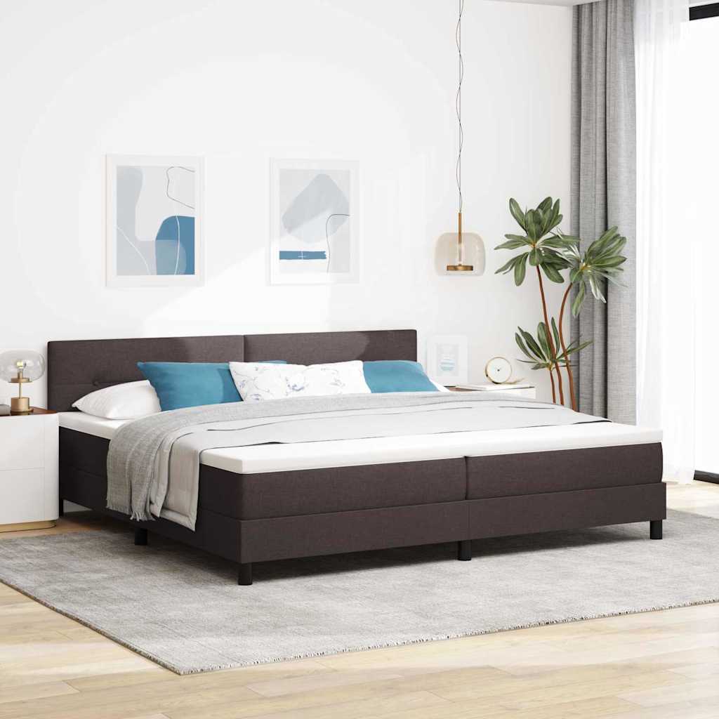 Box spring seng med LED-lysstrimler Mørk Brun 200 x 200 cm Stof