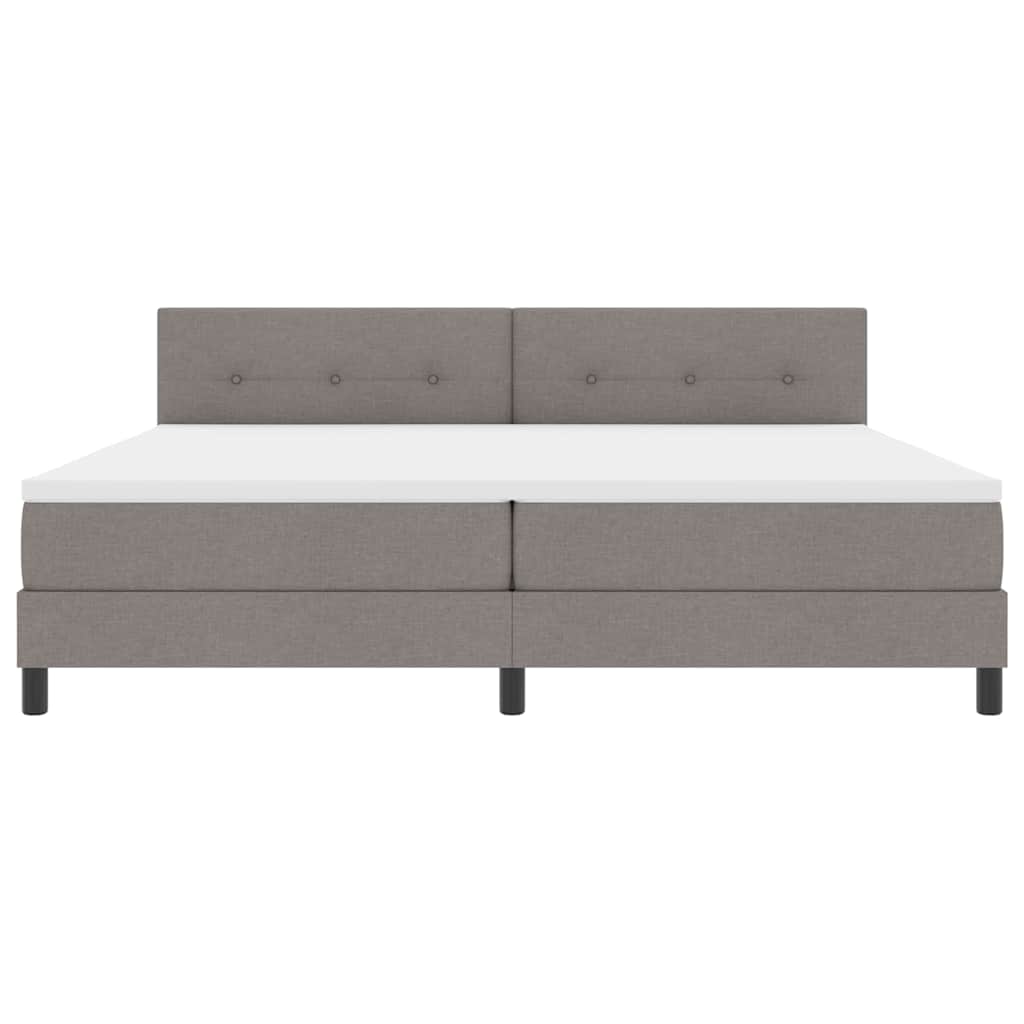 Box spring seng med LED-lysstrimler Gråbrun 200 x 200 cm Stof