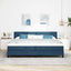 Box spring seng med LED-lysstrimler Blå 200 x 200 cm Stof