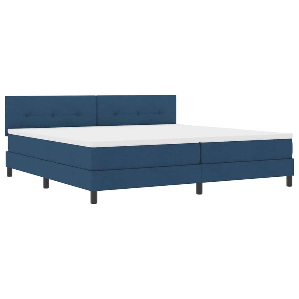 Box spring seng med LED-lysstrimler Blå 200 x 200 cm Stof