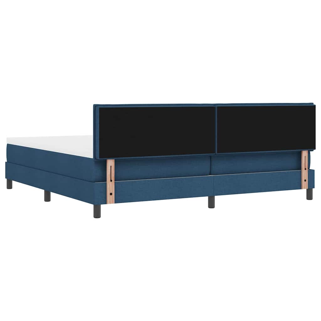 Box spring seng med LED-lysstrimler Blå 200 x 200 cm Stof
