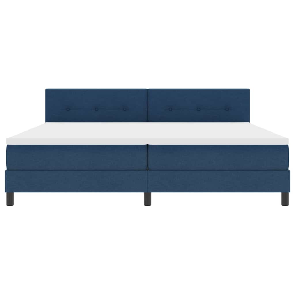 Box spring seng med LED-lysstrimler Blå 200 x 200 cm Stof