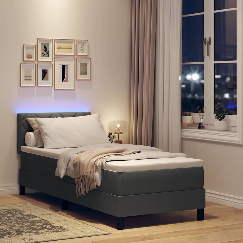 Box spring seng med pude Mørkegrå 80 x 200 cm Stof