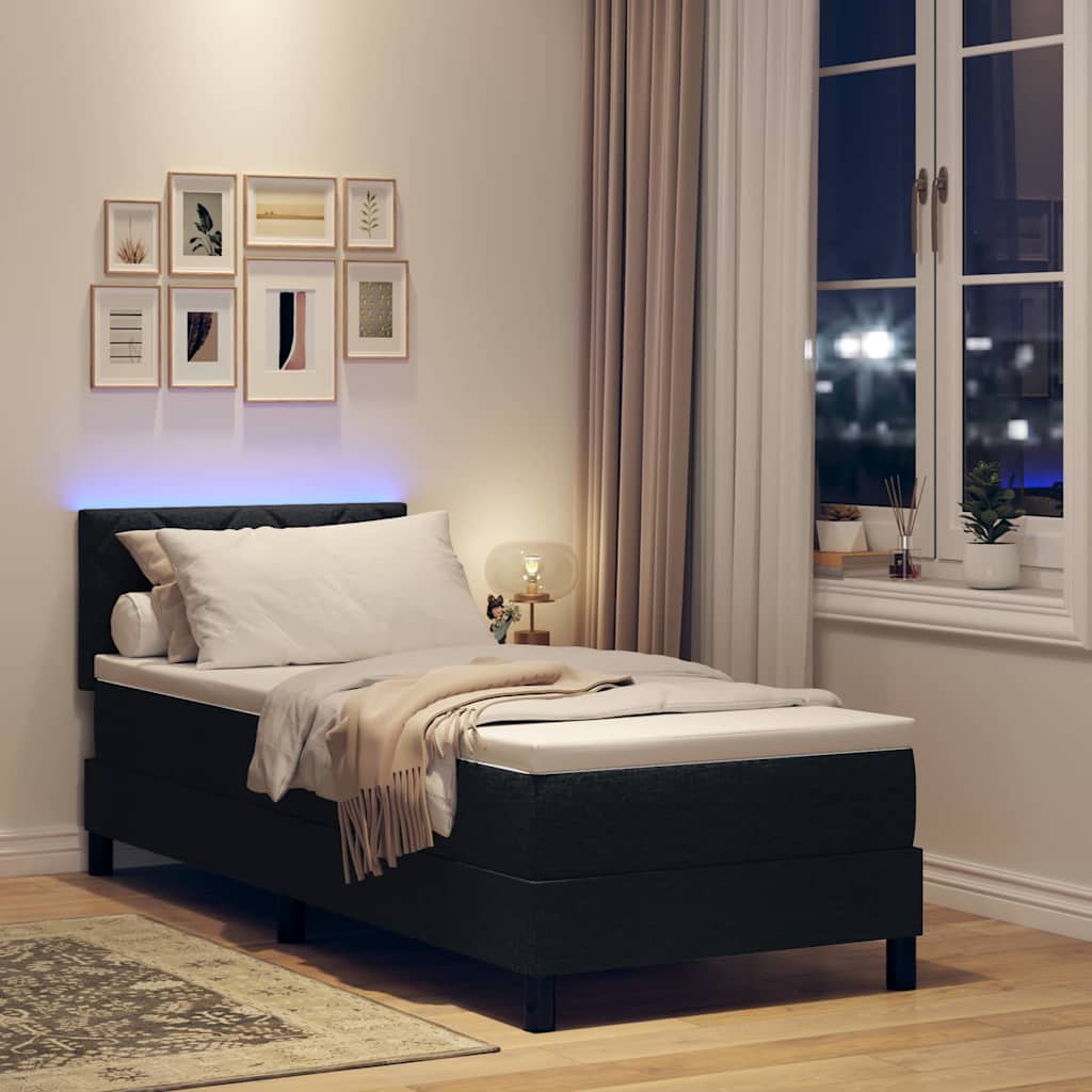 Box spring seng med LED-lysstrimler Sort 80 x 200 cm Stof