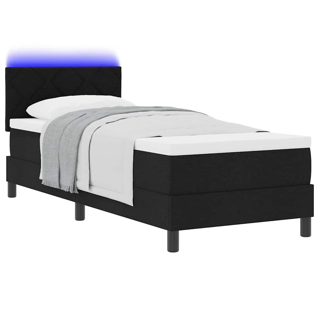 Box spring seng med LED-lysstrimler Sort 80 x 200 cm Stof