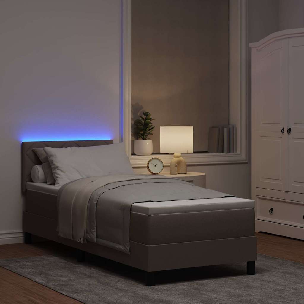 Box spring seng med LED-lysstrimler Gråbrun 80 x 200 cm Stof
