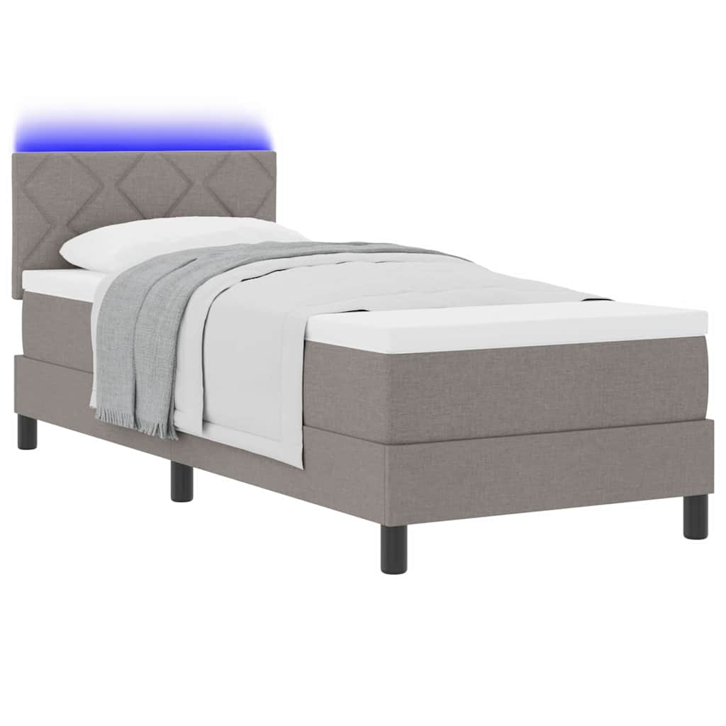Box spring seng med LED-lysstrimler Gråbrun 80 x 200 cm Stof