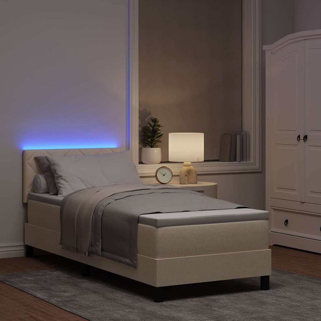 Box spring seng med LED-lysstrimler Creme 80 x 200 cm Stof