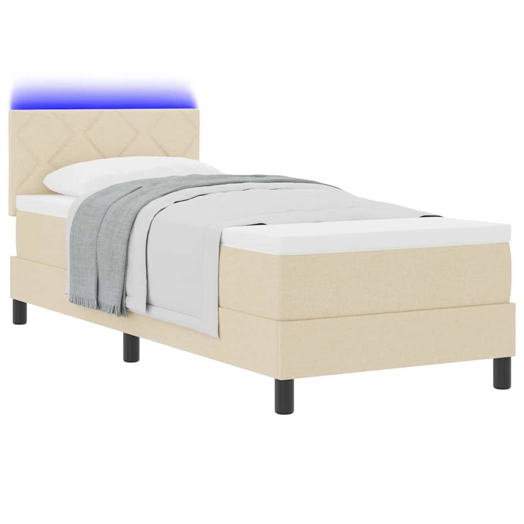Box spring seng med LED-lysstrimler Creme 80 x 200 cm Stof