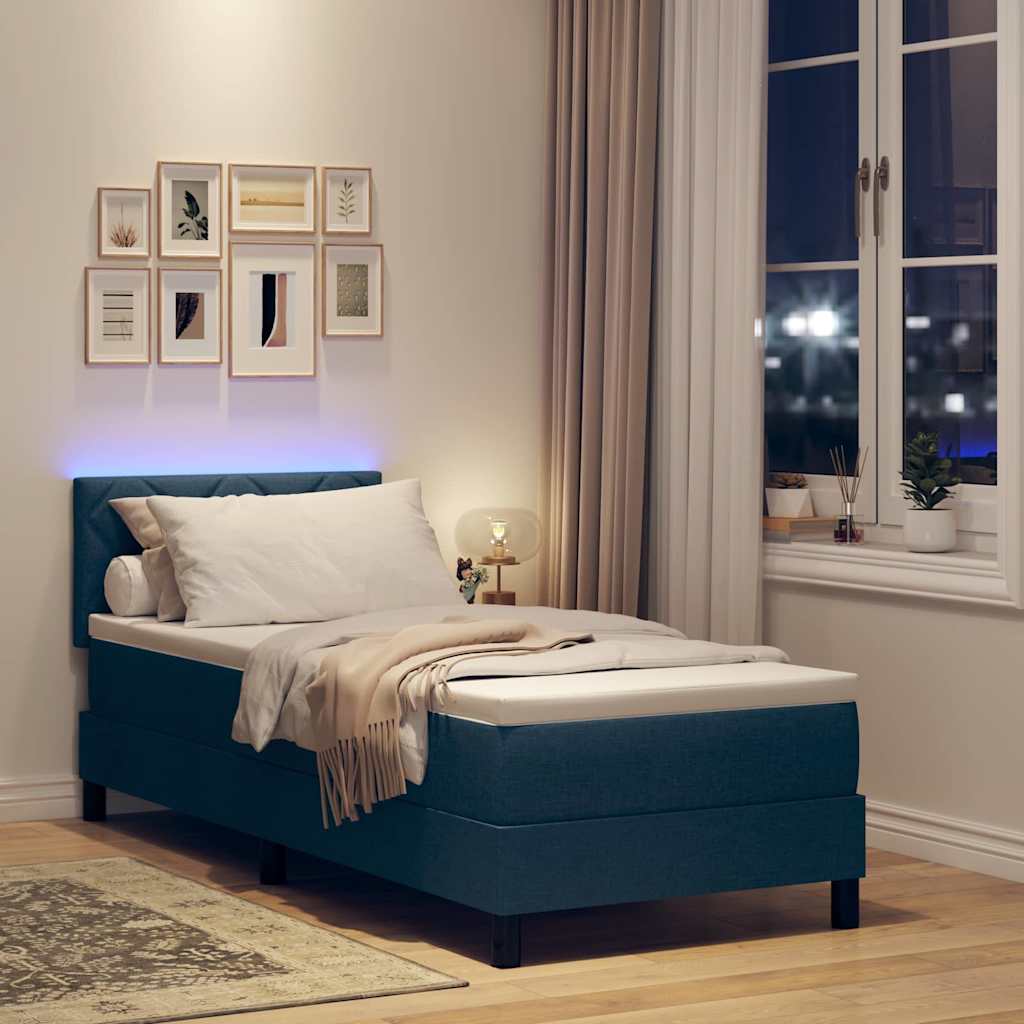 Box spring seng med LED-lysstrimler Blå 80 x 200 cm Stof