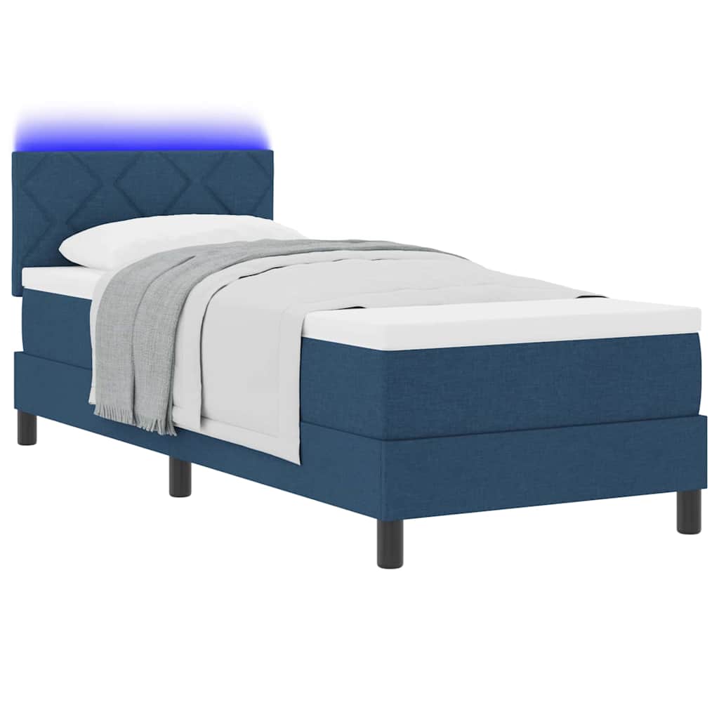 Box spring seng med LED-lysstrimler Blå 80 x 200 cm Stof