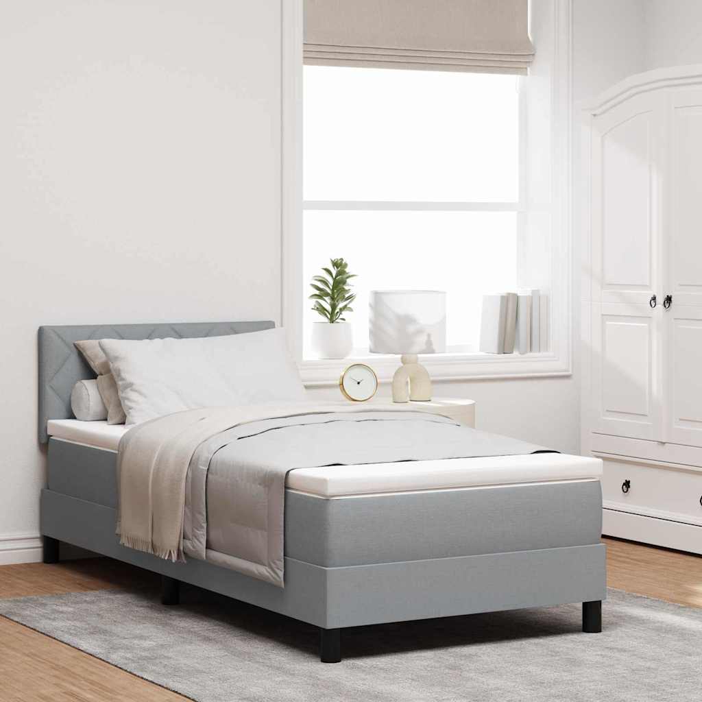 Box spring seng med LED-lysstrimler Lysegrå 90 x 190 cm Stof