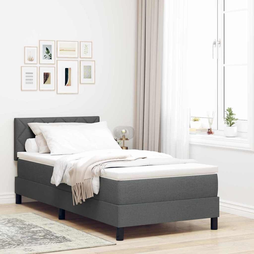 Box spring seng med LED-lysstrimler Mørkegrå 90 x 190 cm Stof