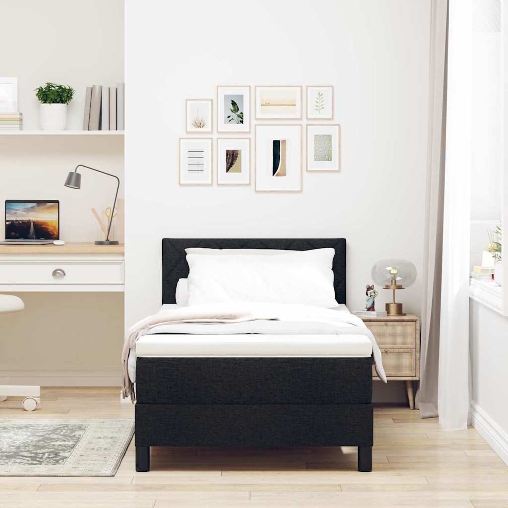 Box spring seng med pude med hovedgærde Sort 90 x 190 cm Stof