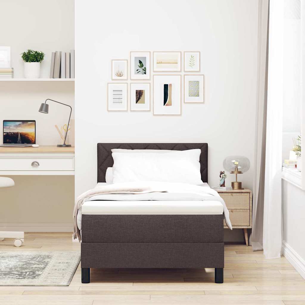 Box spring seng med LED-lysstrimler Mørk Brun 90 x 190 cm Stof