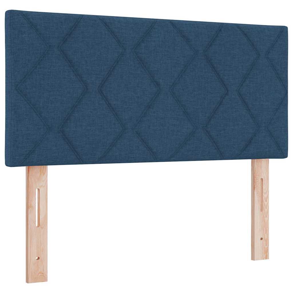 Box spring seng med LED-lysstrimler Blå 90 x 190 cm Stof