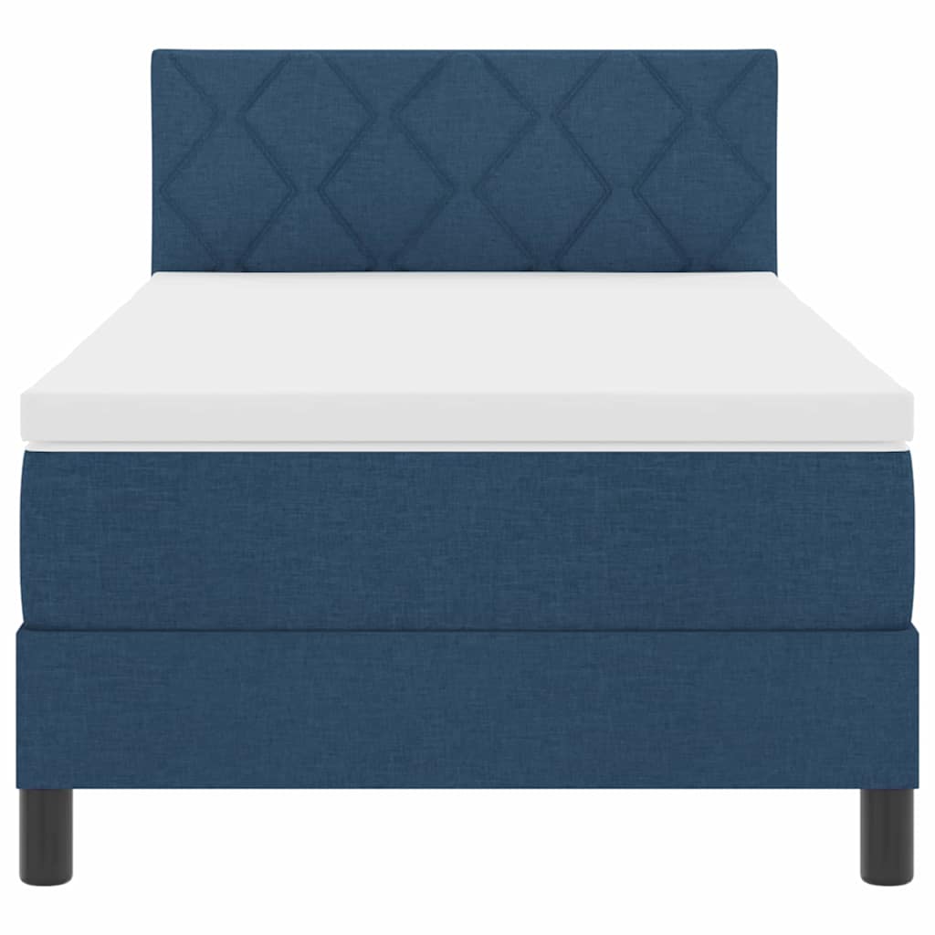 Box spring seng med LED-lysstrimler Blå 90 x 190 cm Stof