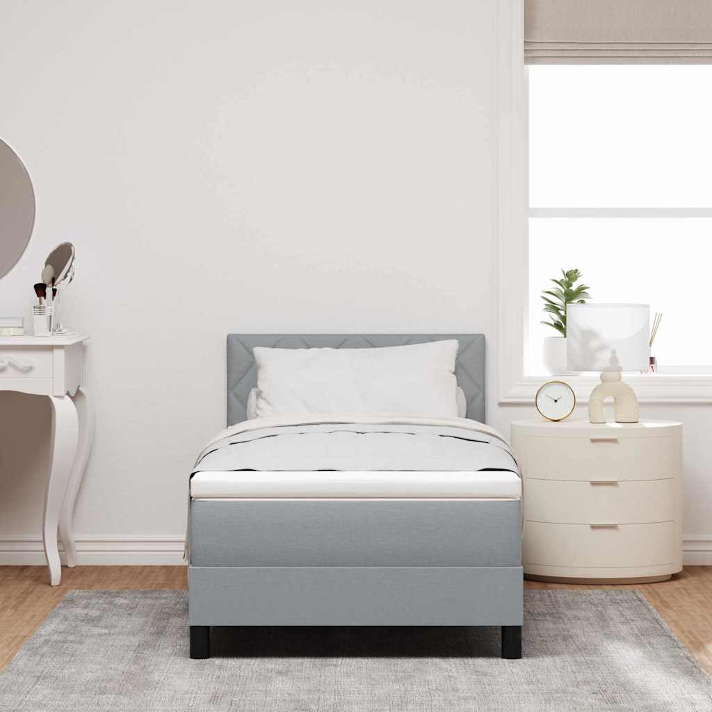Box spring seng med LED-lysstrimler Lysegrå 90 x 200 cm Stof