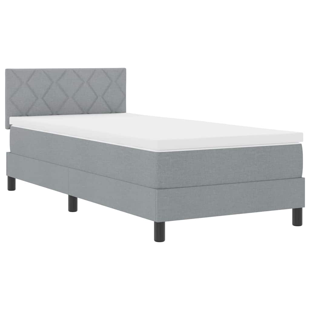 Box spring seng med LED-lysstrimler Lysegrå 90 x 200 cm Stof