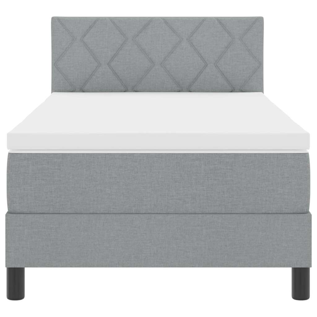 Box spring seng med LED-lysstrimler Lysegrå 90 x 200 cm Stof