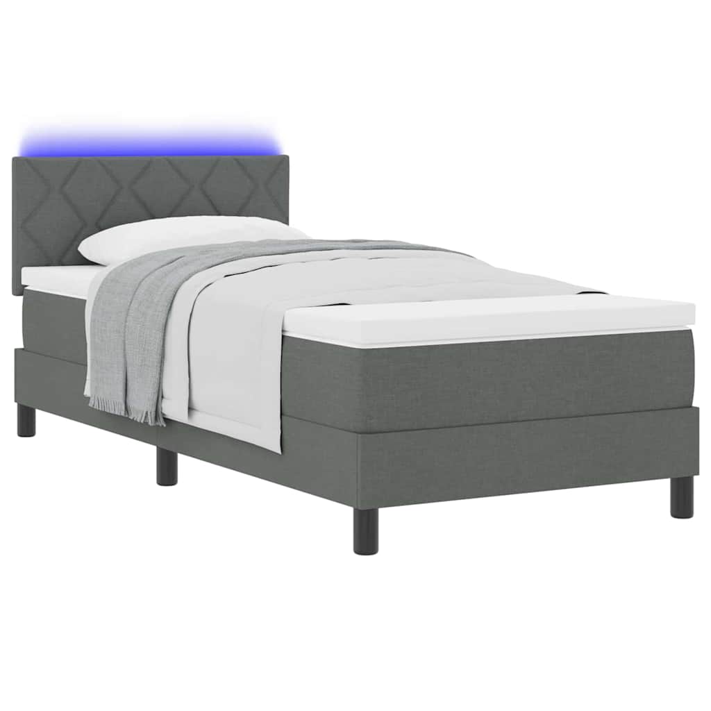 Box spring seng med LED-lysstrimler Mørkegrå 90 x 200 cm Stof