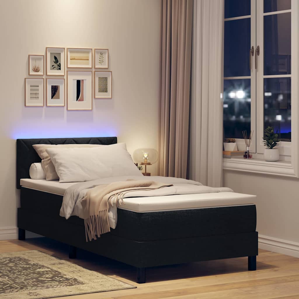 Box spring seng med pude med hovedgærde Sort 90 x 200 cm Stof