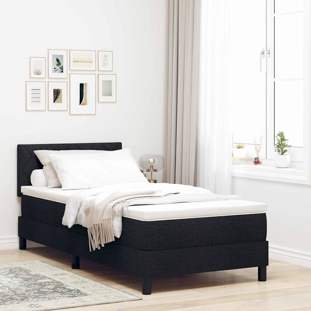 Box spring seng med pude med hovedgærde Sort 90 x 200 cm Stof