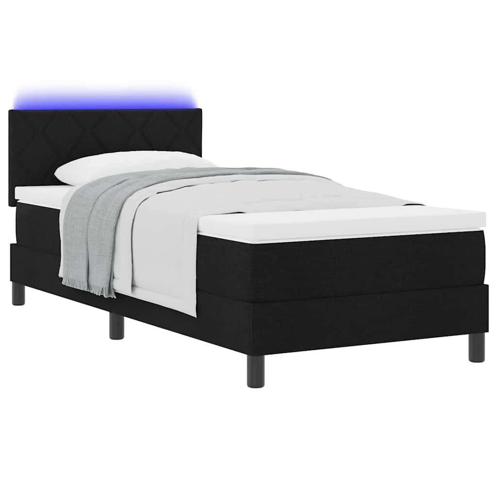 Box spring seng med pude med hovedgærde Sort 90 x 200 cm Stof