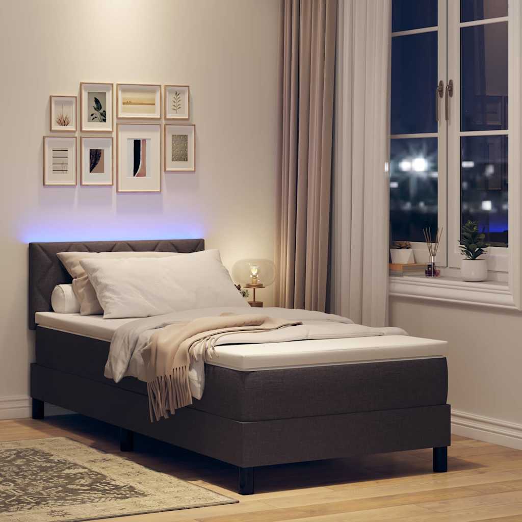 Box spring seng med LED-lysstrimler Mørk Brun 100 x 200 cm Stof