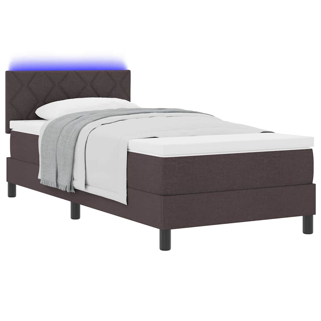 Box spring seng med LED-lysstrimler Mørk Brun 100 x 200 cm Stof